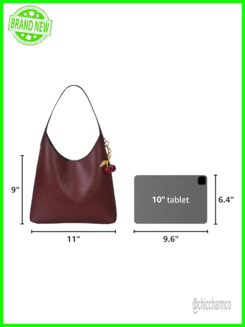 Faux Suede Hobo Bag Vegan Leather Shoulder Bag Tote with Cherry Charm Slouchy